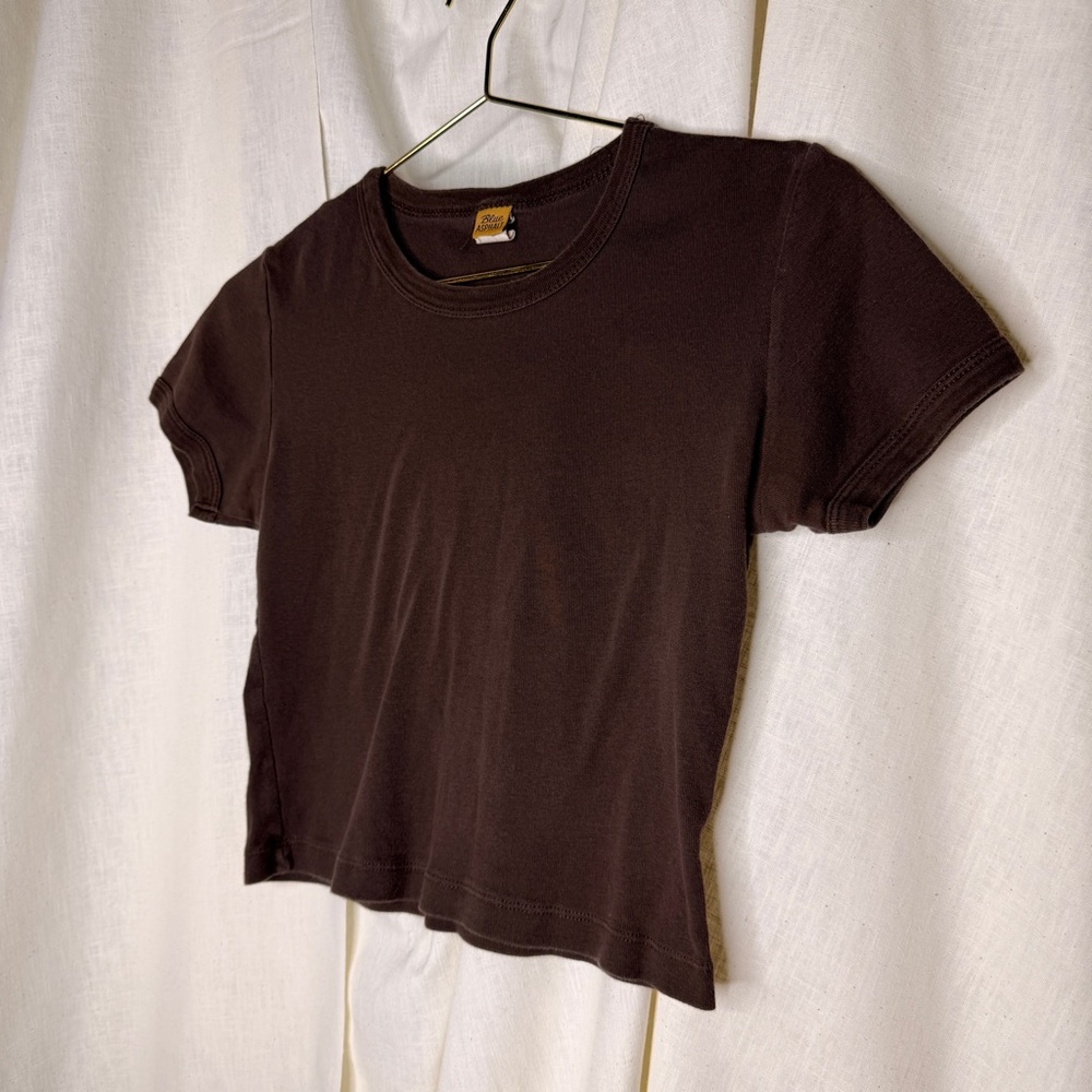 Vintage Y2K Chocolate Brown 🍫 Baby Tee Shirt Crop Top (adult size L) EUC Cute - Picture 2 of 5